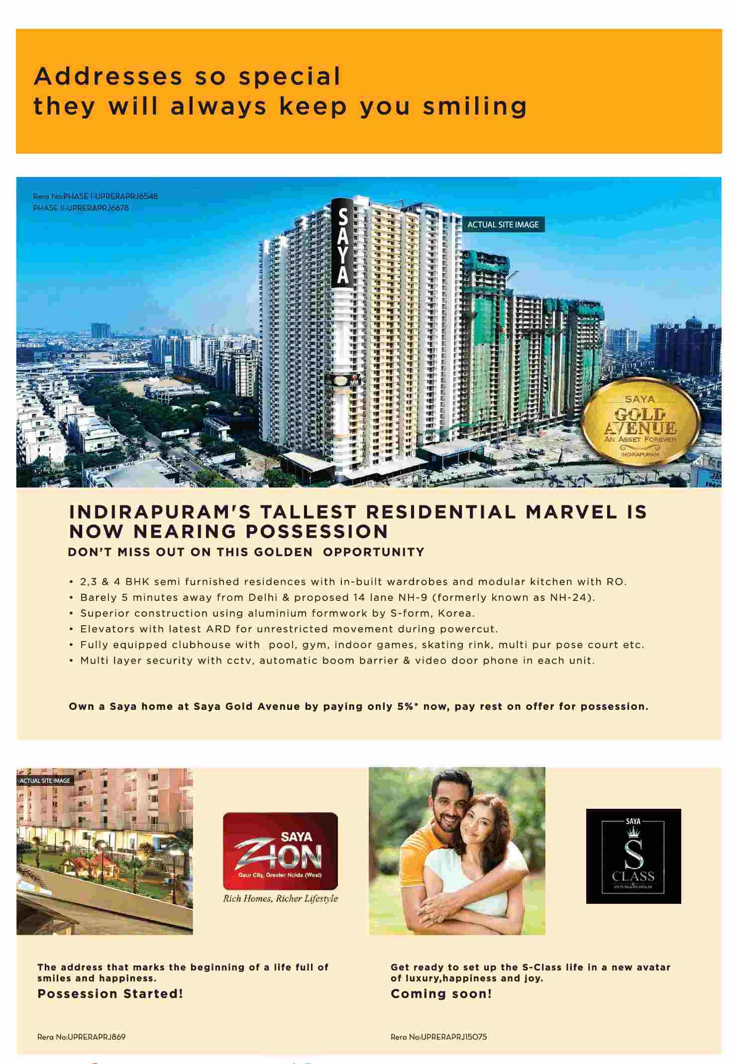 Saya Gold Avenue nearing possession in Ghaziabad